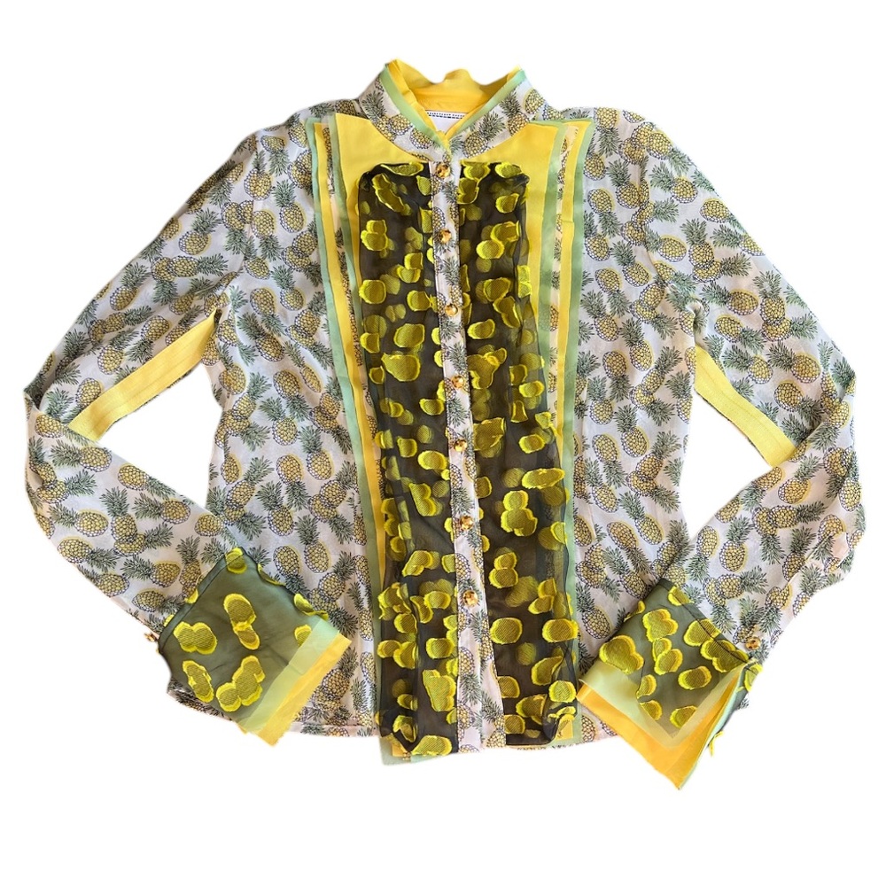 Designer Autumn Adeigbo Sheer Pineapple Blouse size 8